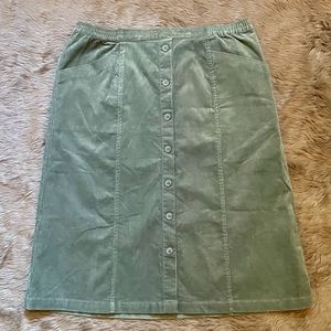 Green Corduroy Button Front Midi Skirt 16 Modest Pockets NWOT Prairie Cottage